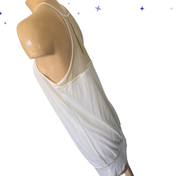 Anthropologie Deletta Staggered Gleam Tunic Halter Tank Cream Gold Mesh Sz Small - Picture 5 of 13